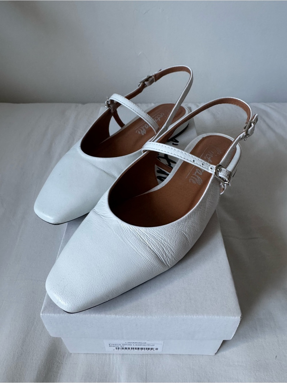 L’Intervalle Fresca White Leather slingback flats in size 37